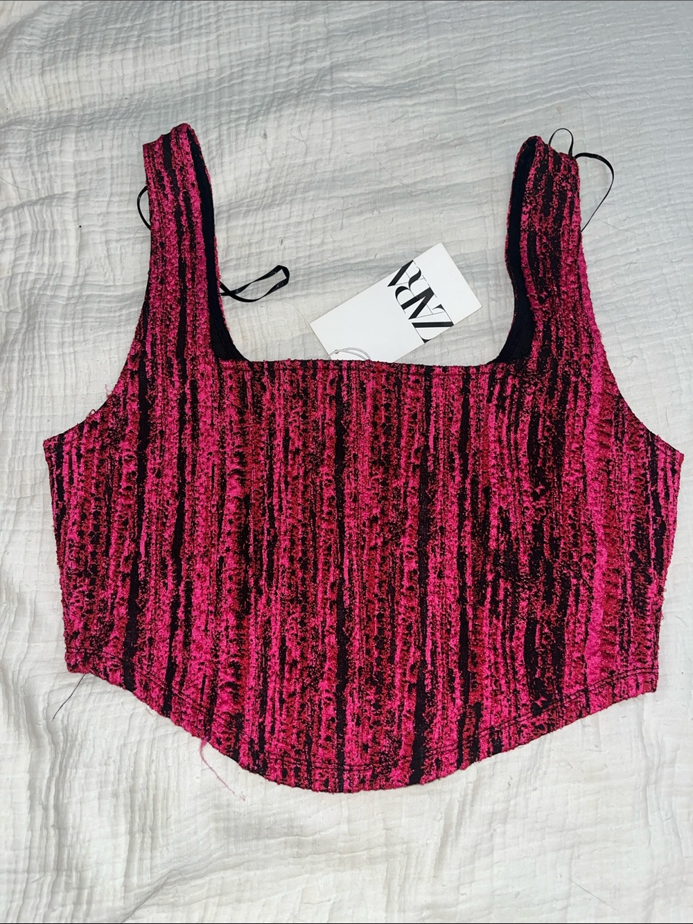 Zara Fuchsia-Black Crushed Velvet Square Neck Crop Top